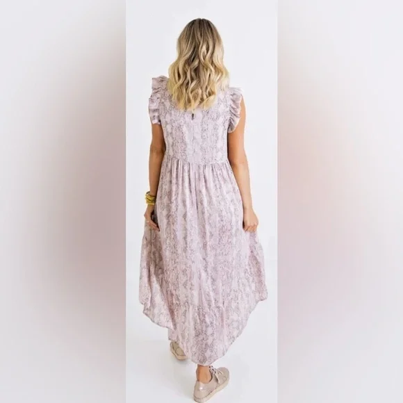 NWT Karlie python ruffle hi lo dress blush size L - Picture 2 of 9
